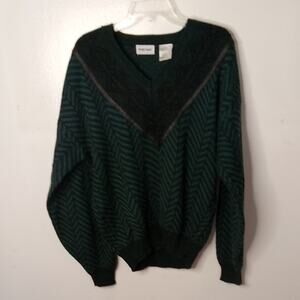 Puritan Mens Size Large V Neck Patterned Green Sweater. Grandpacore. Warm